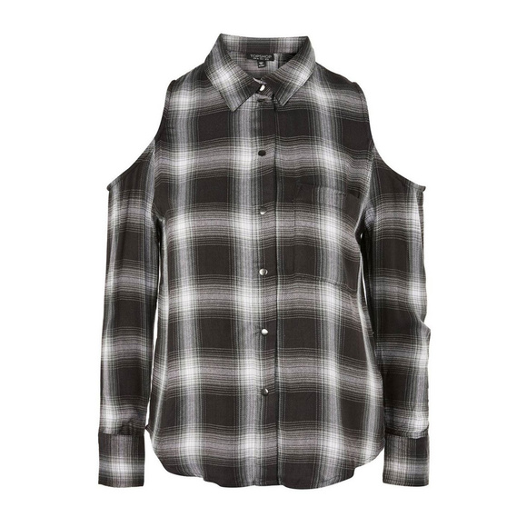 Topshop Tops - Topshop Check Cold Shoulder Shirt